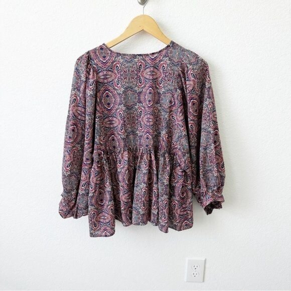 Banana Republic Balloon Sleeve Paisley Blouse Work Shirt Top Size M - Picture 4 of 8